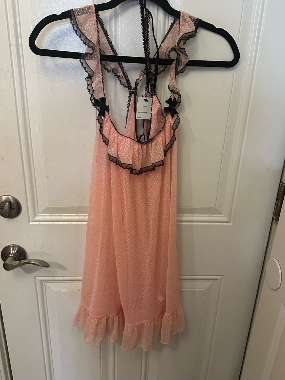 Betsey Johnson Sheer Ruffle Babydoll Chemise & Panty Set - Pink Plus size Size L